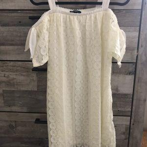 Off-White Cold Shoulder Lace Overlay Dress